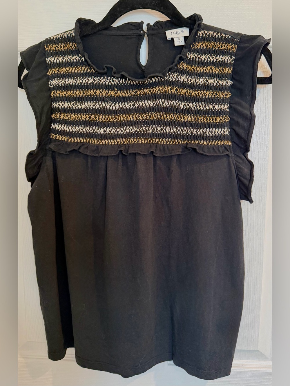 J. Crew Black Sleeveless Top with Smocked Yoke